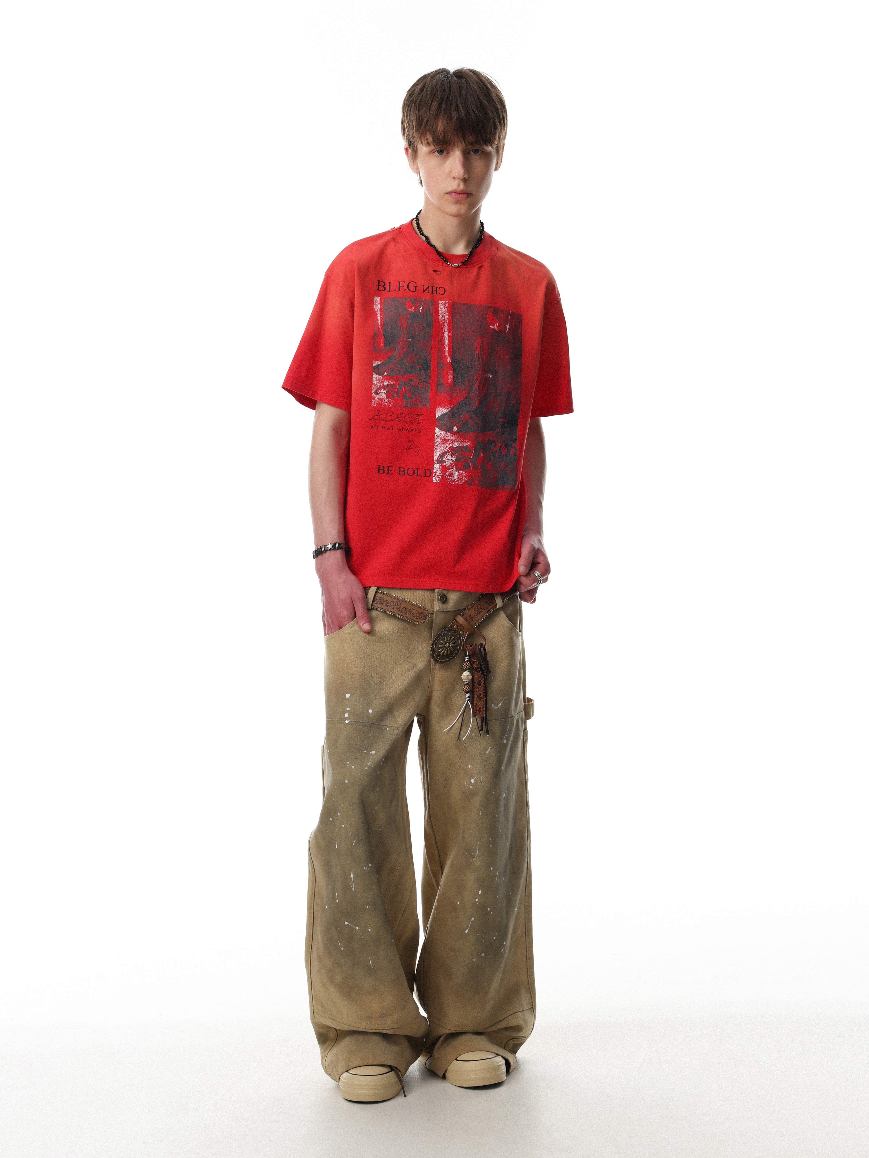 Omirad Vintage Distressed Red Graphic Tee | Streetwear