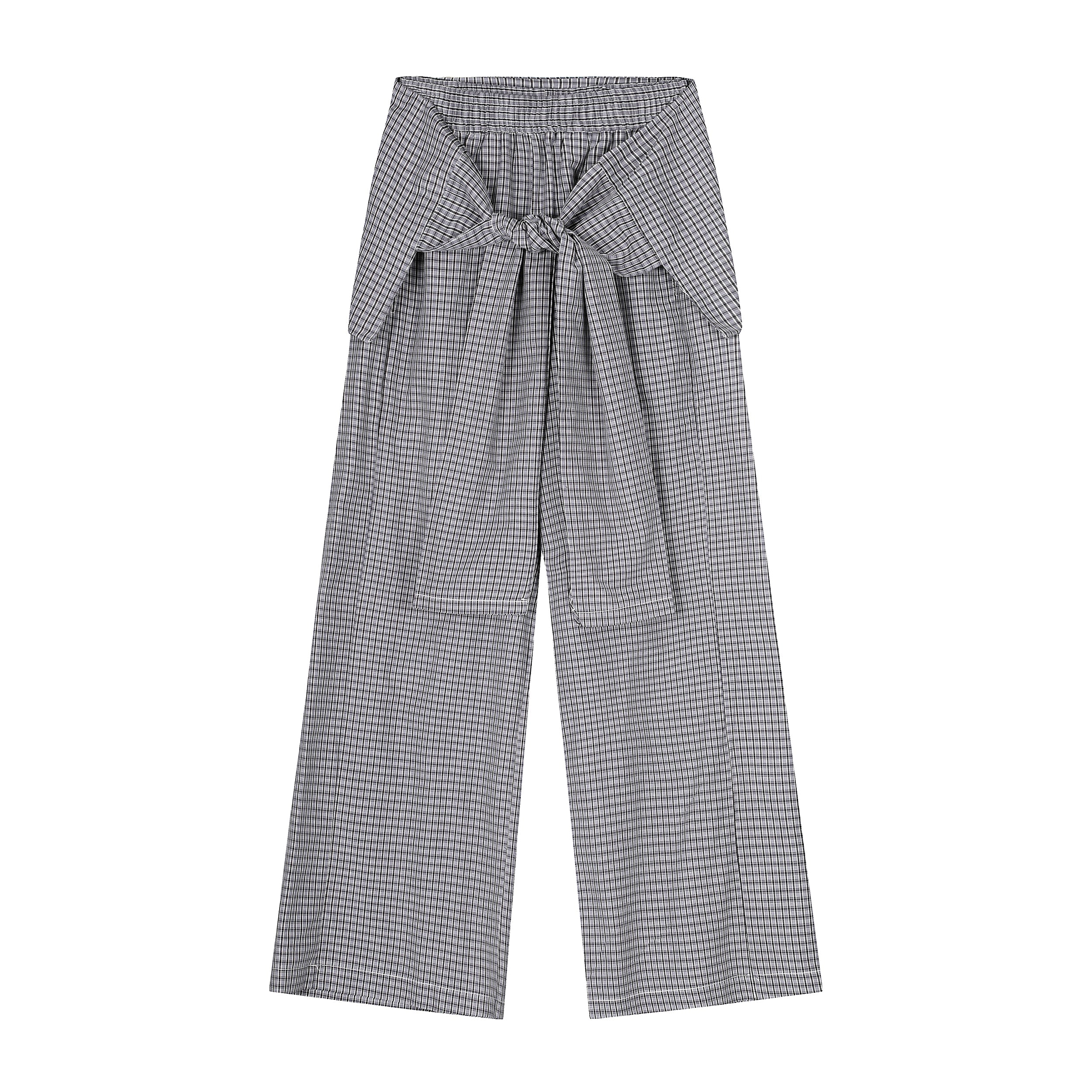 Tie-Front Checked Wide-Leg Pants | Fold-Over Waistband