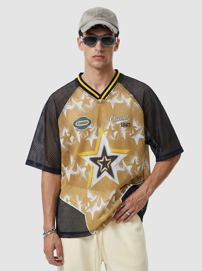 Omirad Star Impact Mesh Jersey T-Shirt | Gold & Black Streetwear