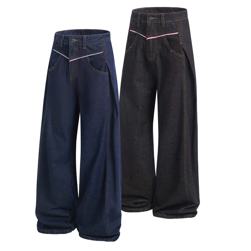 Omirad Contrast Piping Wide-Leg Jeans | Retro Street Denim