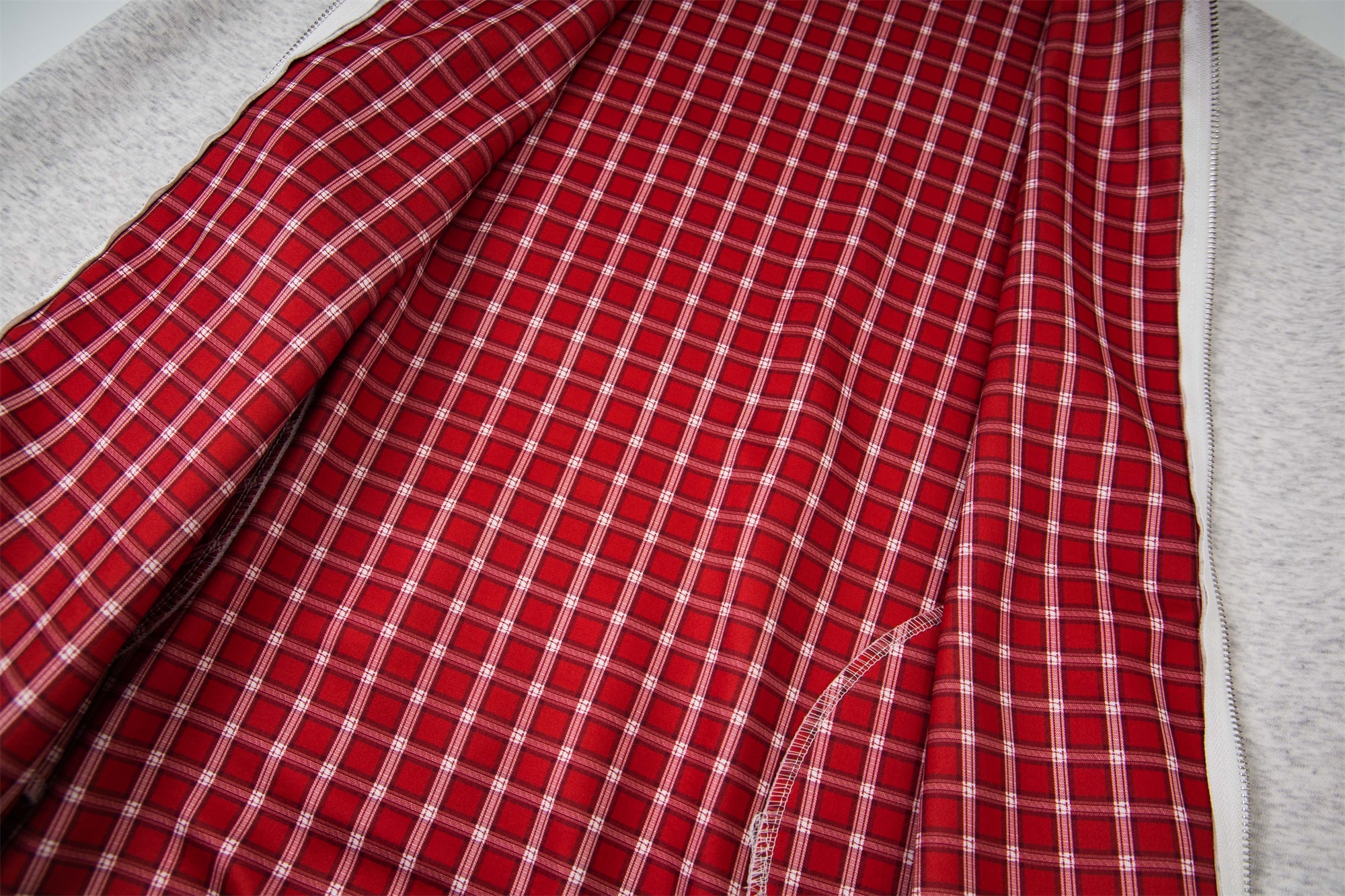 Plaid-Lined Minimal Zip-Up Hoodie | MadeNoChoice