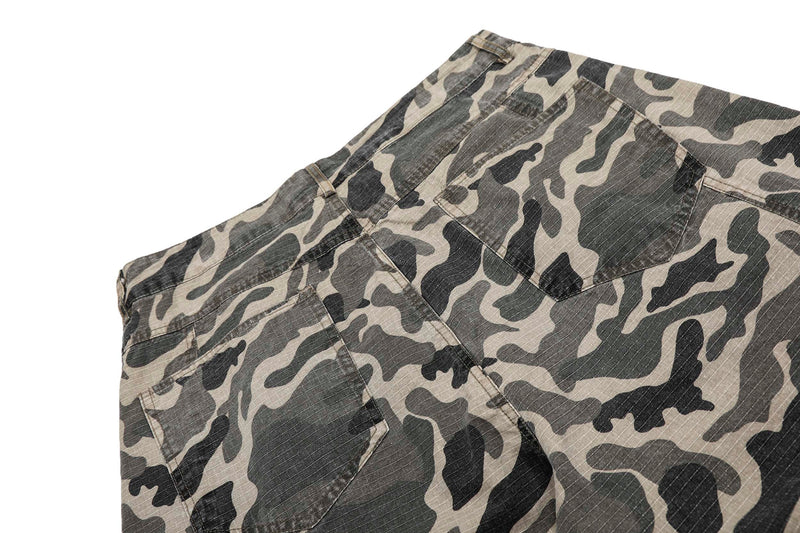 Grey Camo Barrel Pants | Wide-Leg Ripstop Cotton Trousers