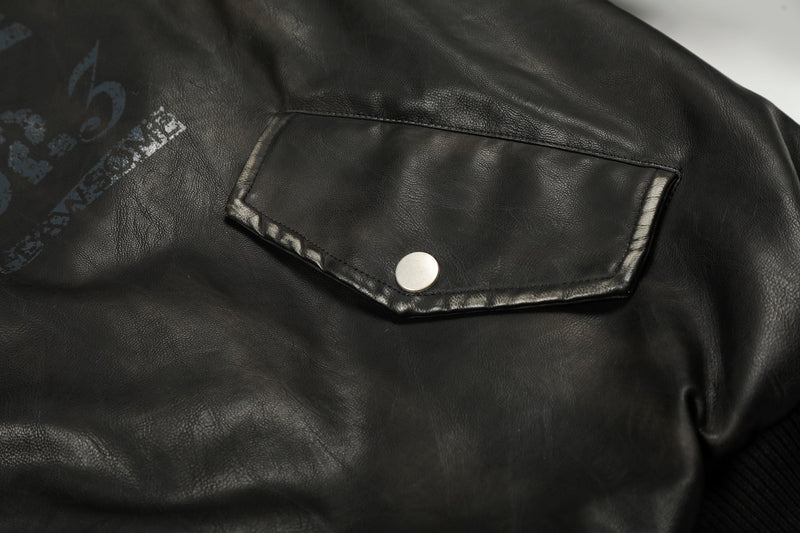 Omirad Vintage Graphic PU Leather Hoodie Bomber Jacket