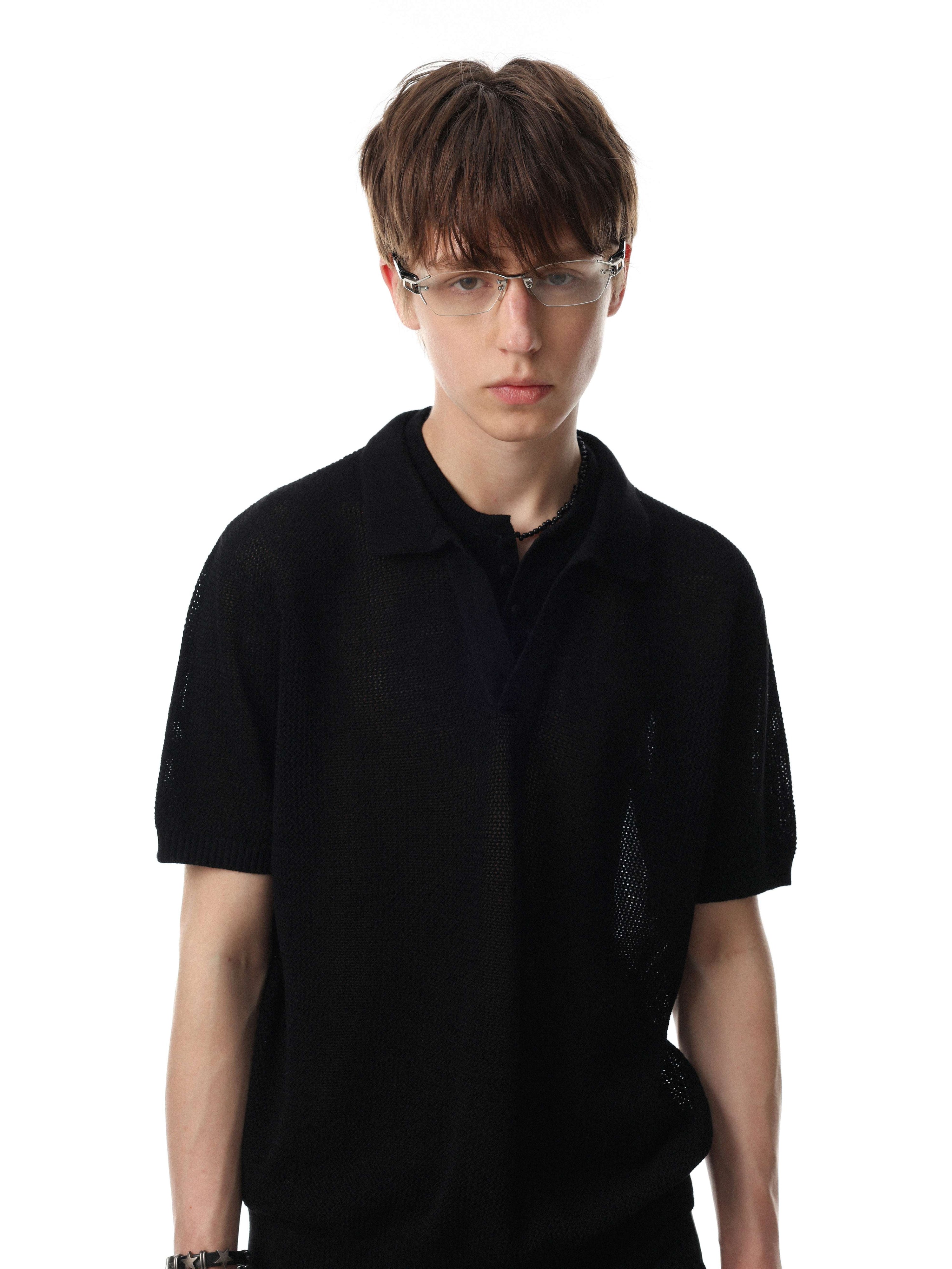 Men's Open Knit Polo Shirt | Breathable Cotton Summer Tee