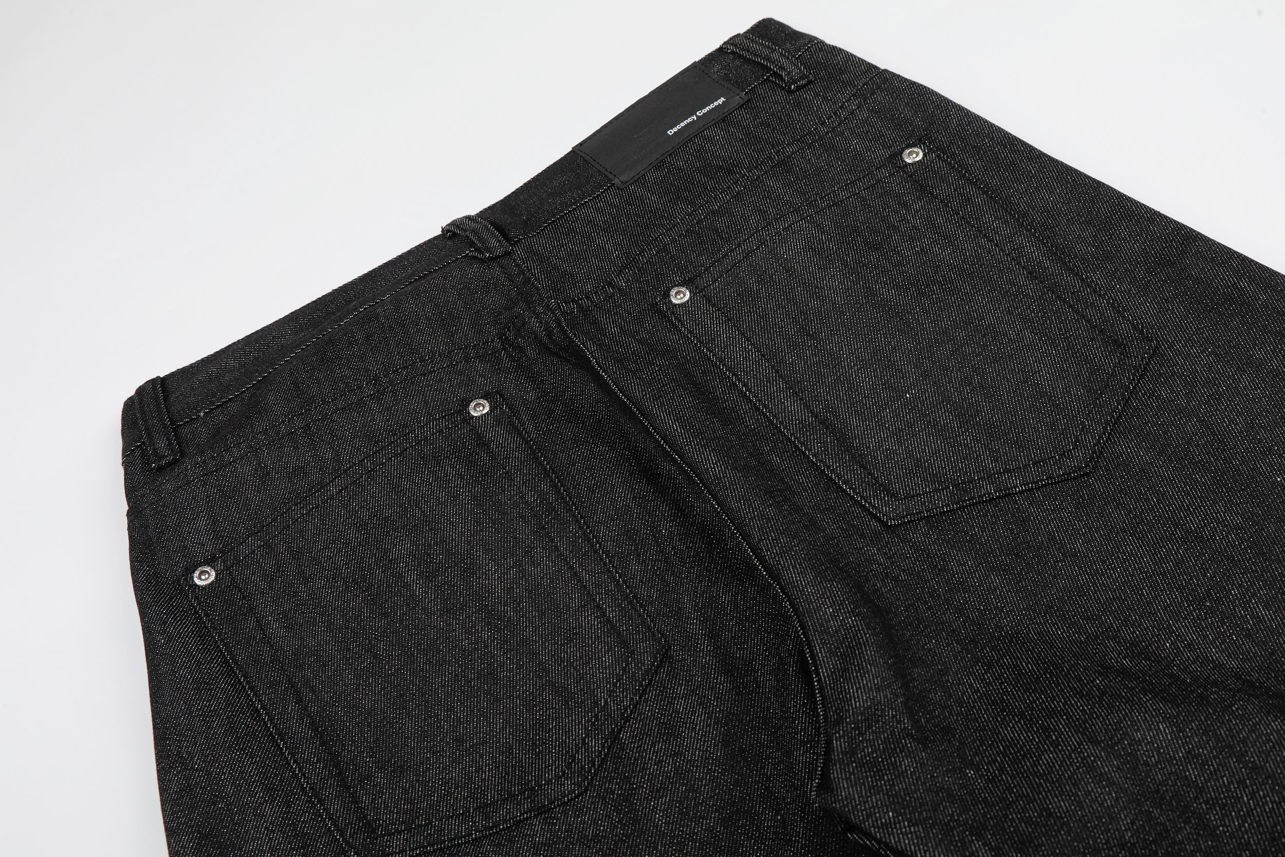 Black Raw Denim Wide Leg Jeans | Button Fly | Omirad