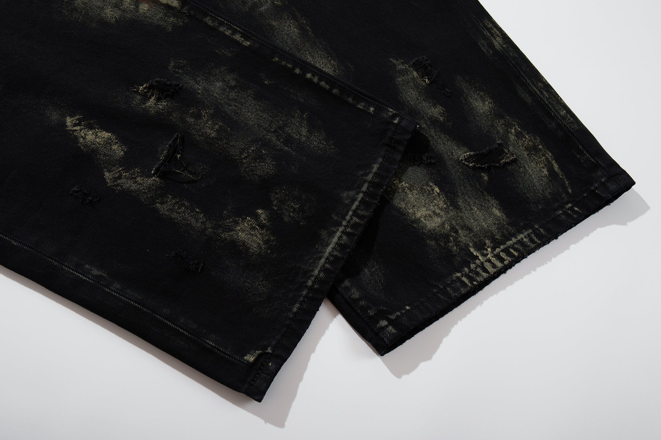 Omirad Paint-Wash Destroyed Wide-Leg Jeans | Black Denim