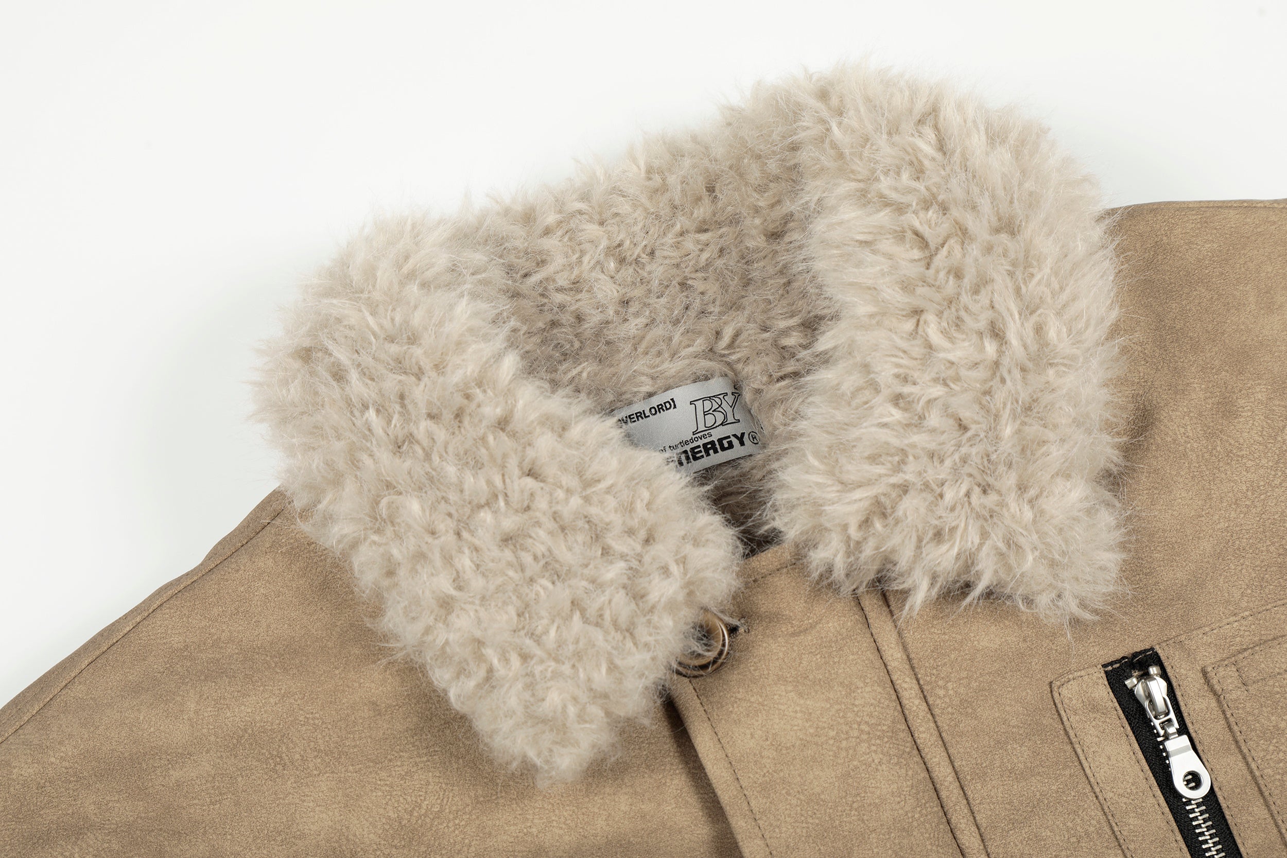 Faux Shearling Collar PU Jacket | Vintage Workwear Style