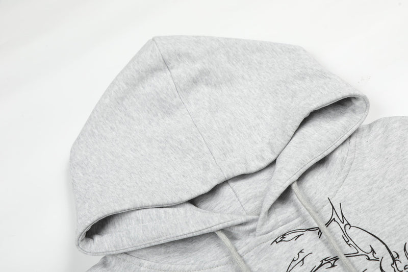Close-up of light gray hoodie hood with soft fleece texture