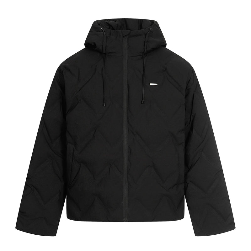 Quilted Hooded Puffer Jacket | Diamond Stitch Winter Coat