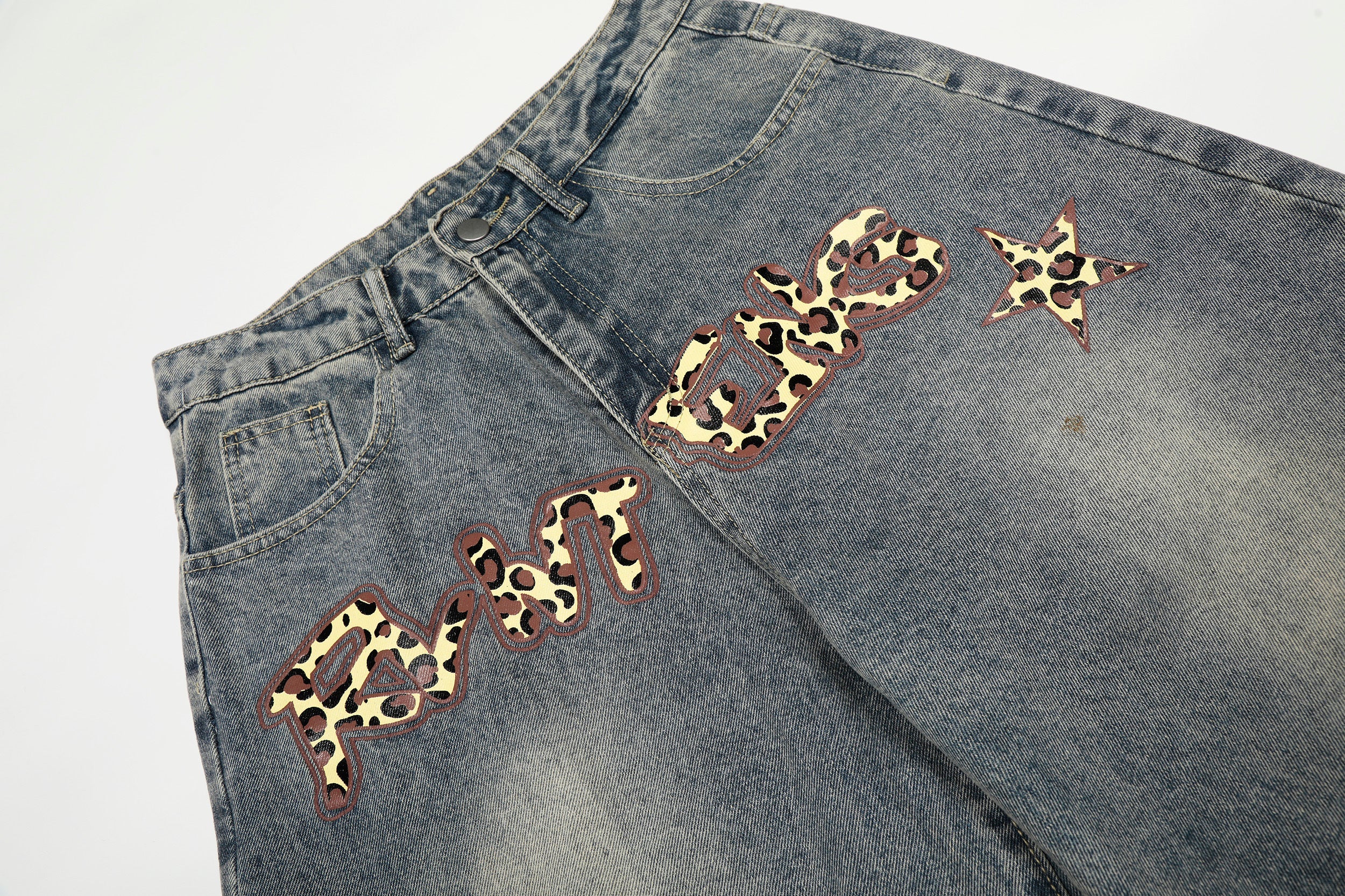 Omirad Leopard Star Wide-Leg Barrel Jeans | Y2K Streetwear