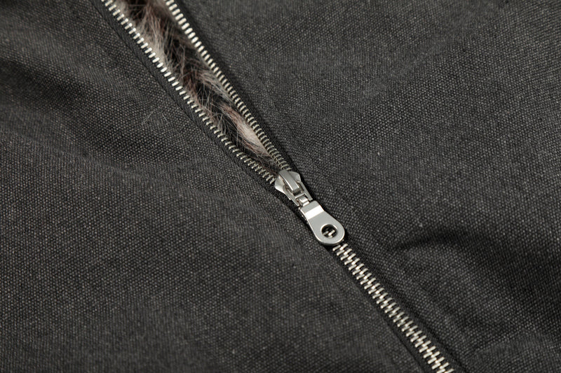 Fleece-Lined Utility Bomber Jacket | Faux-Fur Collar