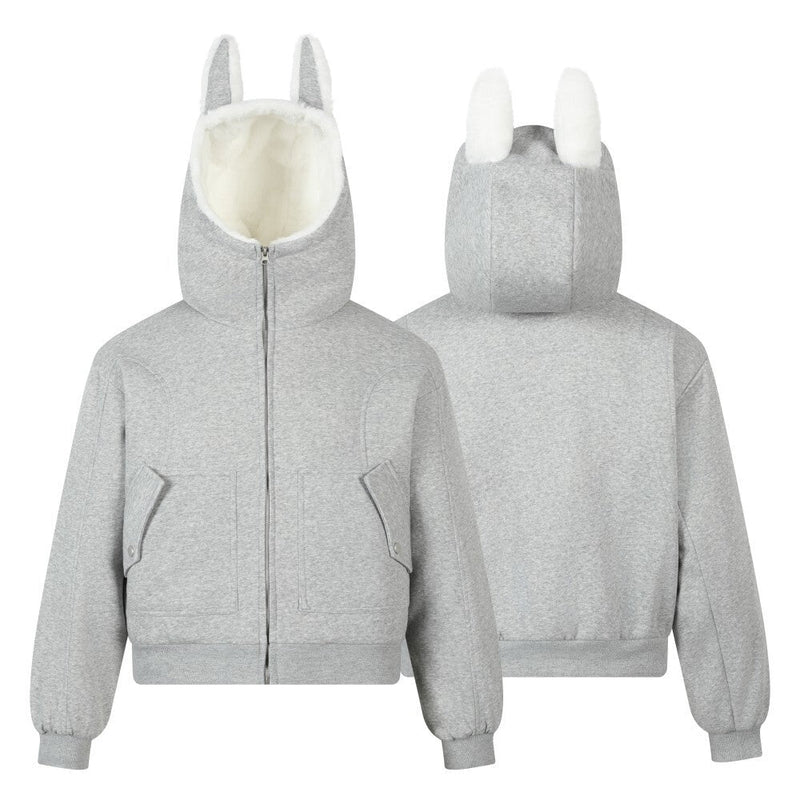 Bunny Ear Sherpa Lined Zip-Up Hoodie Jacket | Omirad