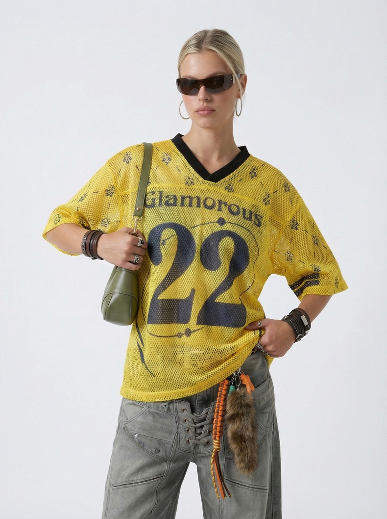 Omirad Glamorous 22 Mesh Jersey T-Shirt | Yellow Streetwear