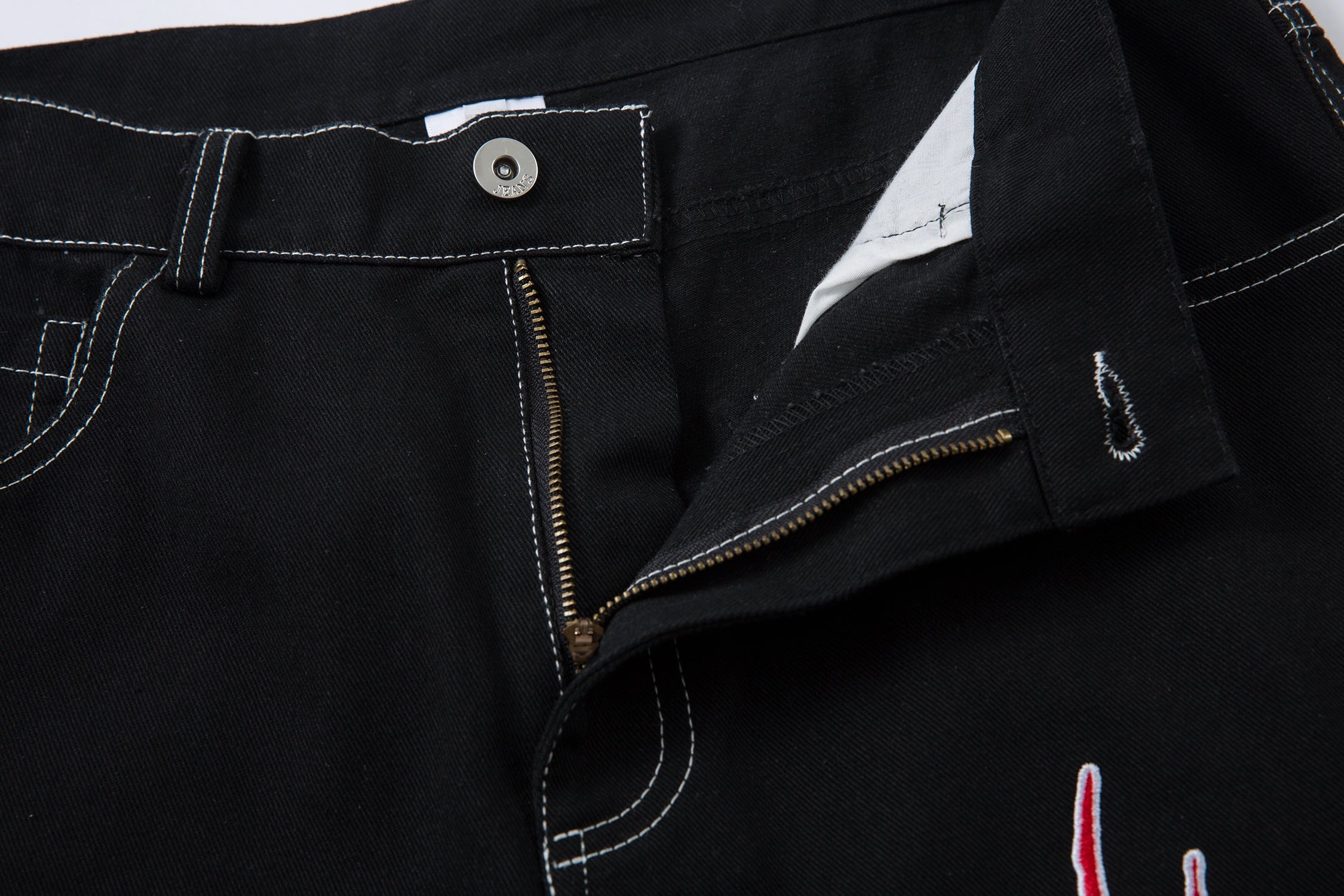 Flame Graphic Wide-Leg Black Denim Jeans | Streetwear