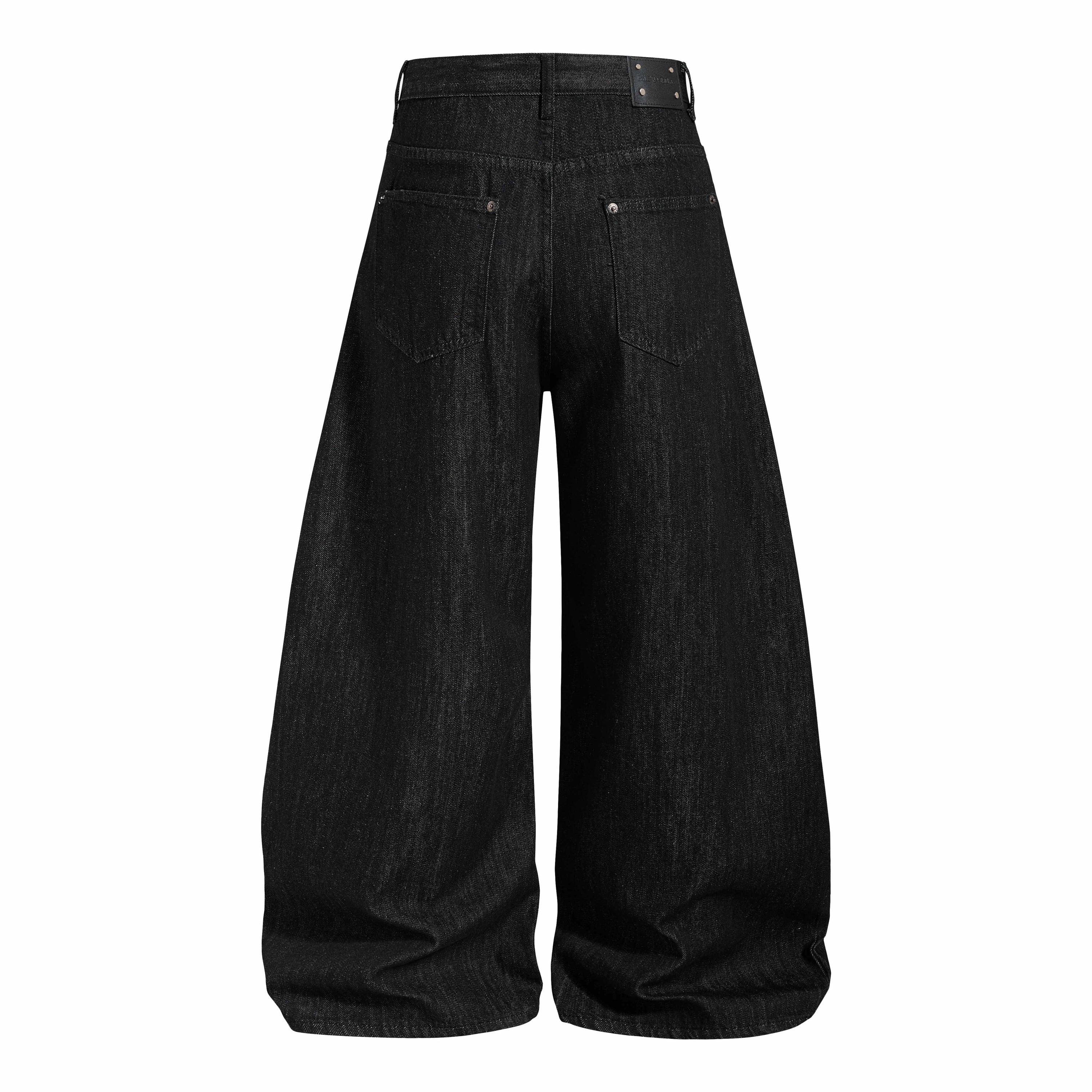 Wide-Leg Black Denim Pants with Eyelet & Chain Detail