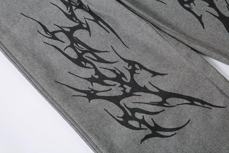 Tribal Graphic Wide-Leg Jeans | Oversized Streetwear Pants