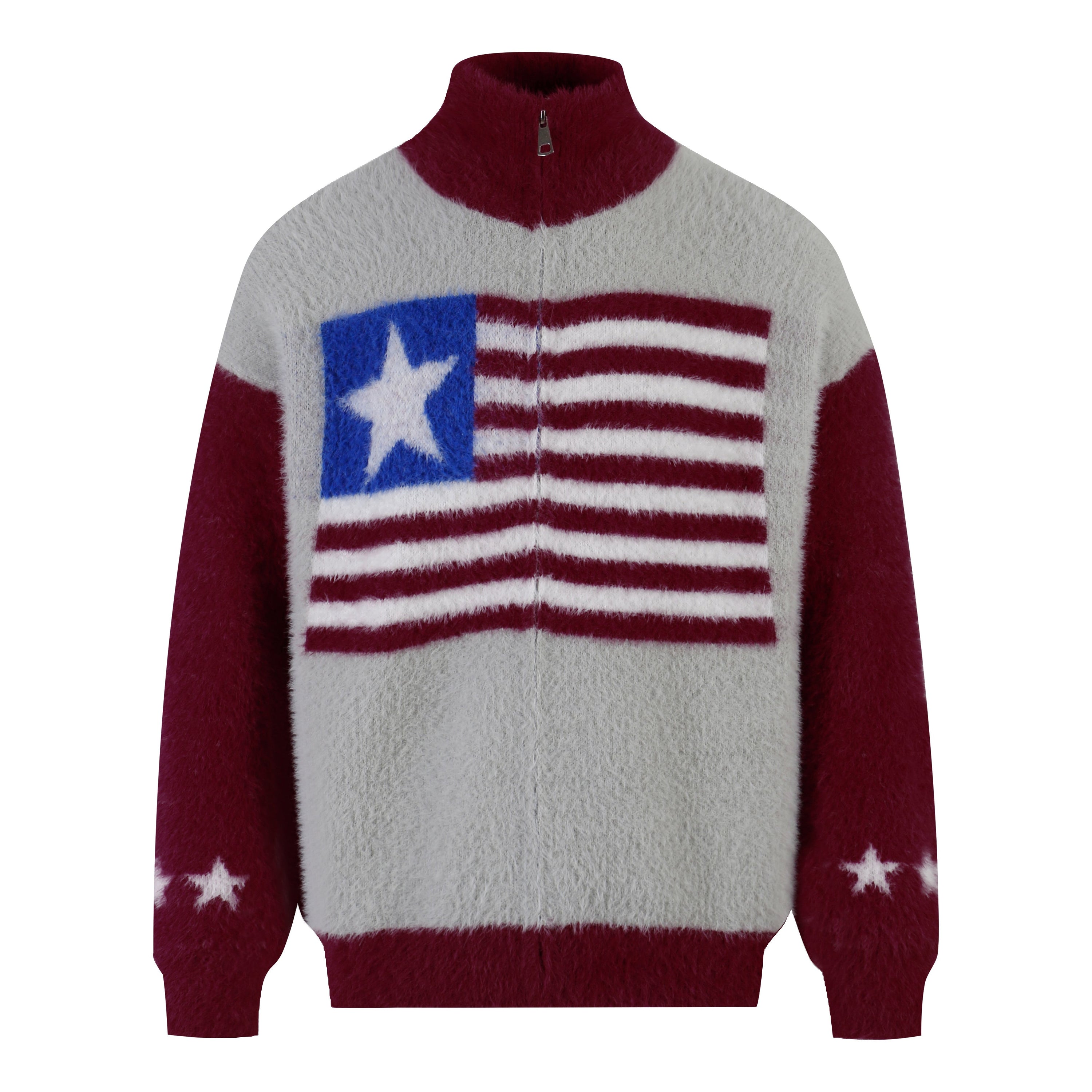 Flag Pattern Fuzzy Half-Zip Sweater | Americana Streetwear