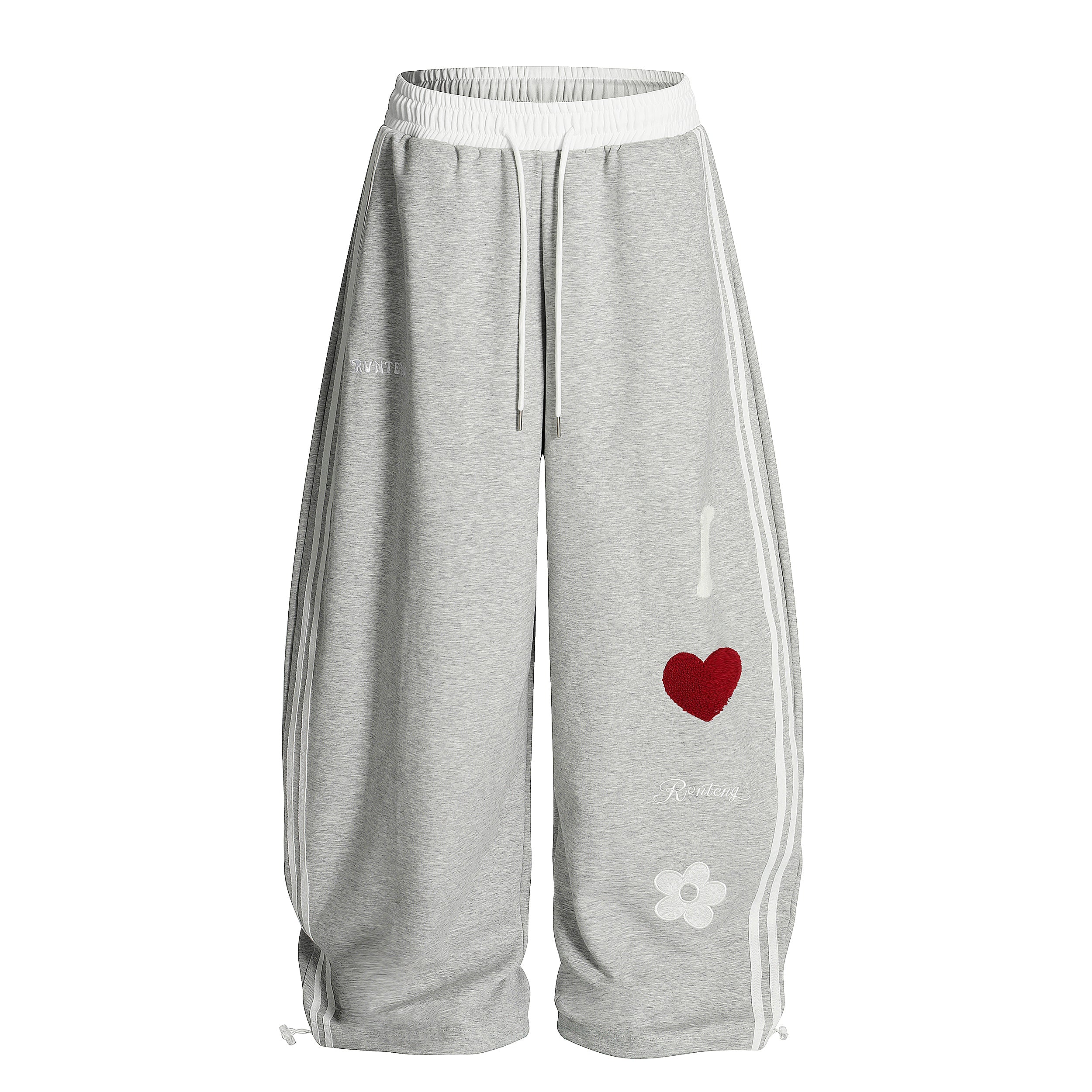 Heart & Daisy Chenille Patch Wide-Leg Track Pants