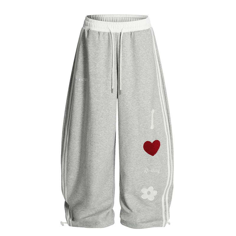 Heart & Daisy Chenille Patch Wide-Leg Track Pants