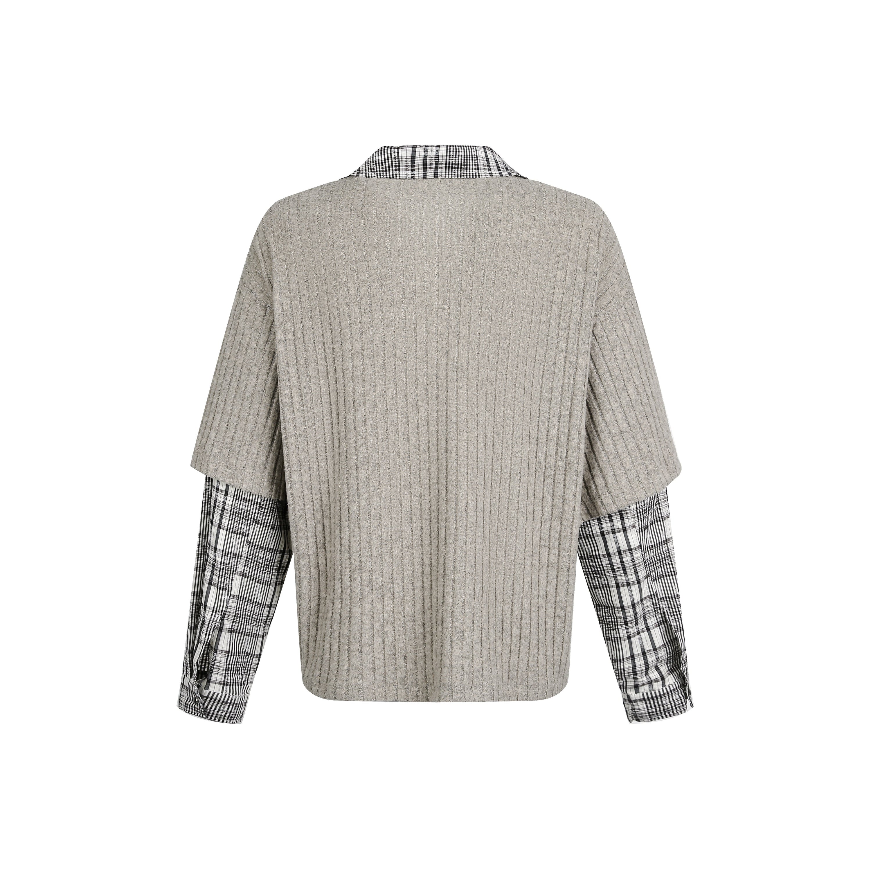 Plaid Layered Bear Graphic Ribbed Knit Sweater | Streetwear