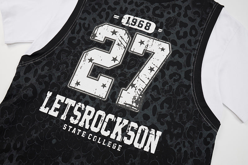 Leopard Mesh Layered Graphic T-Shirt | Varsity Streetwear