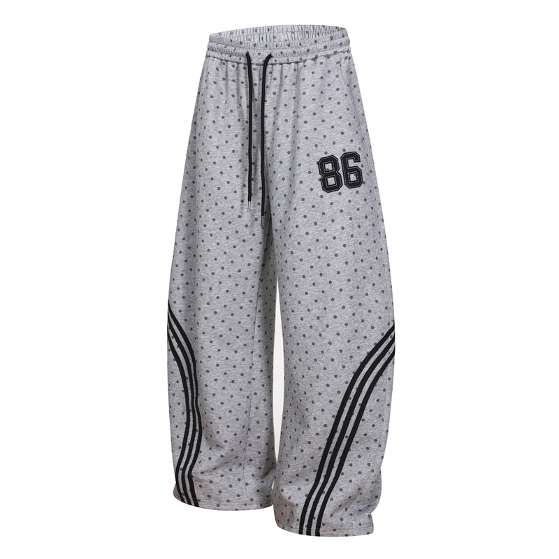 Polka Dot Wide-Leg Sweatpants with Stripe Detail | Omirad