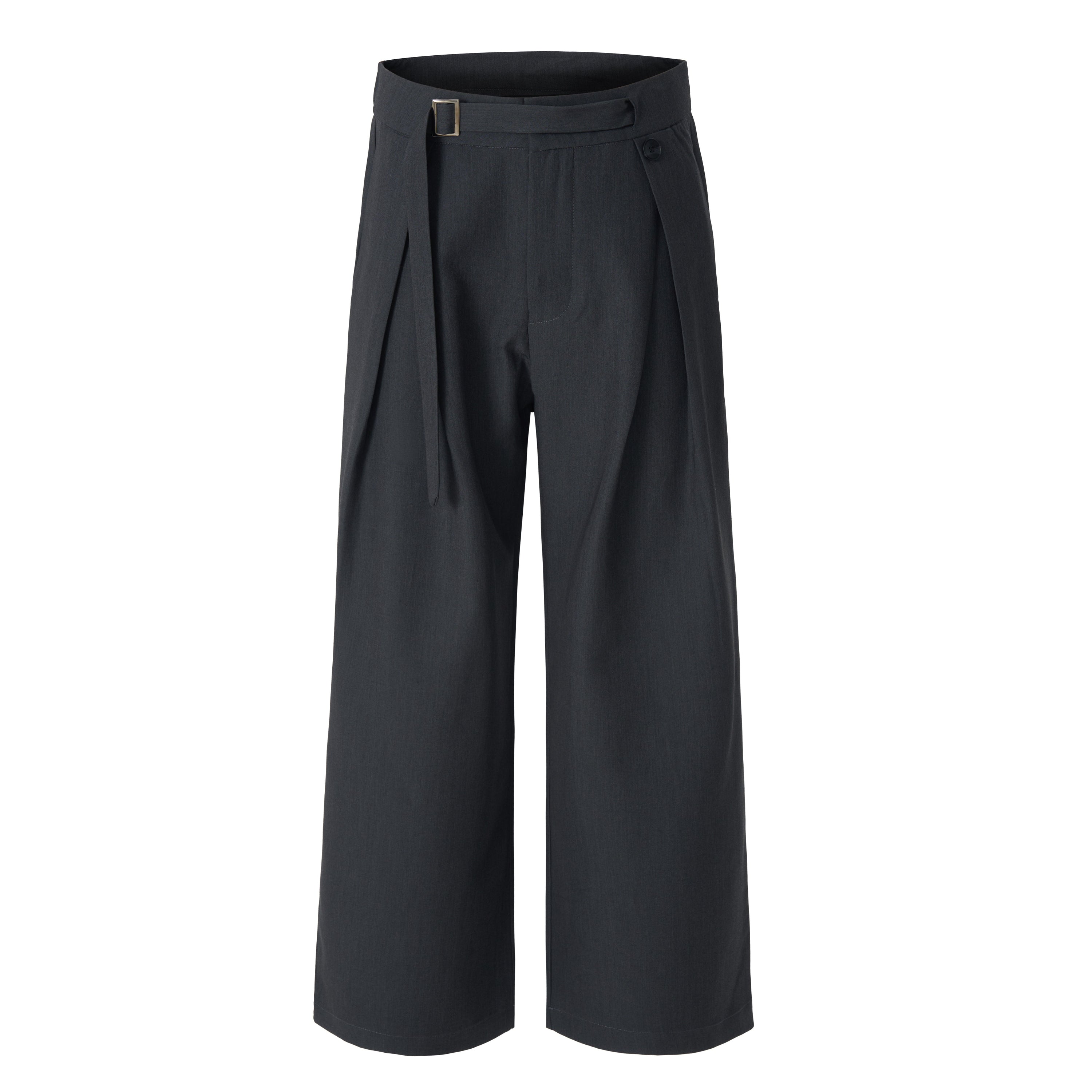 Buckle-Wrap Wide-Leg Trousers | Tailored Street Style