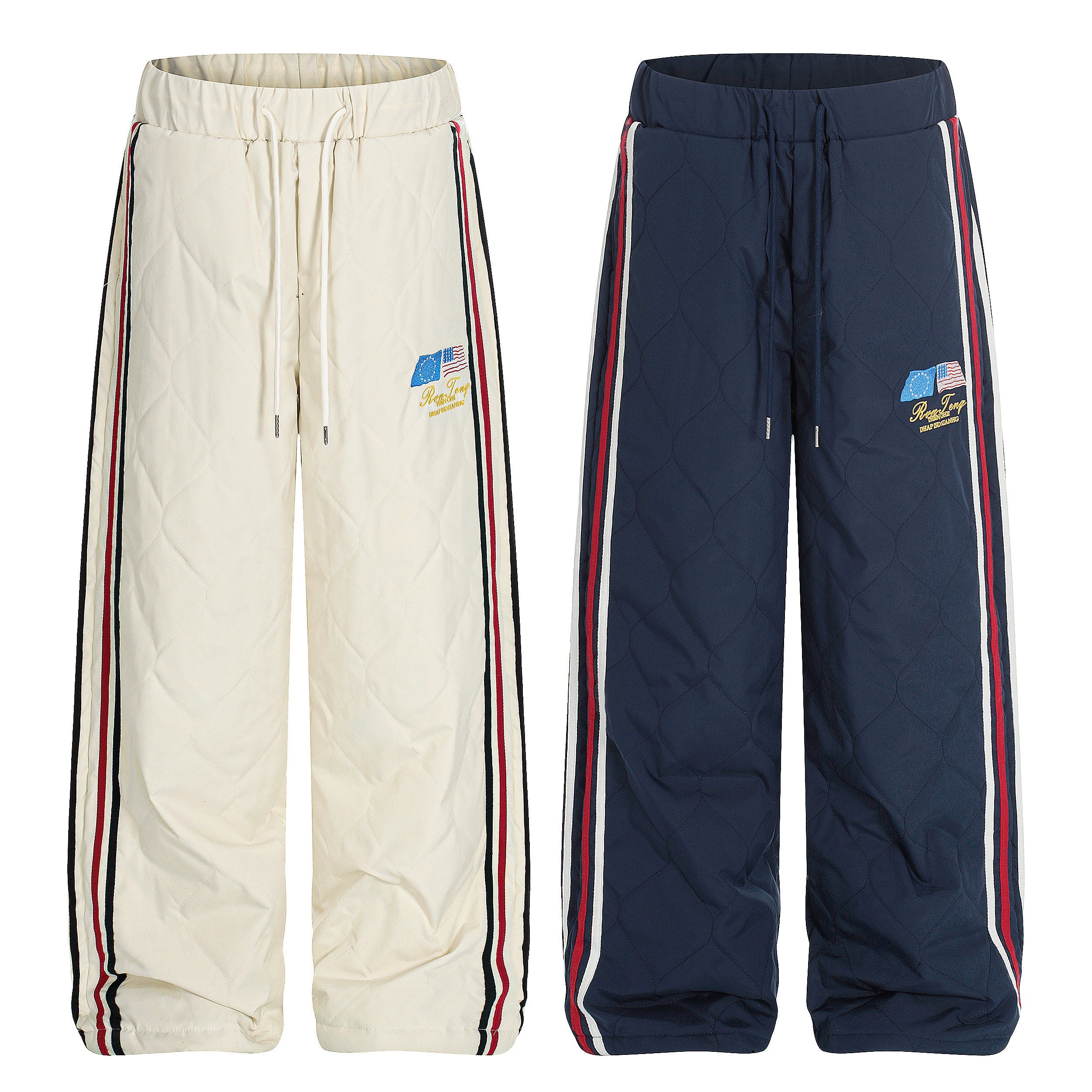 Quilted Wide-Leg Track Pants with Racing Stripes