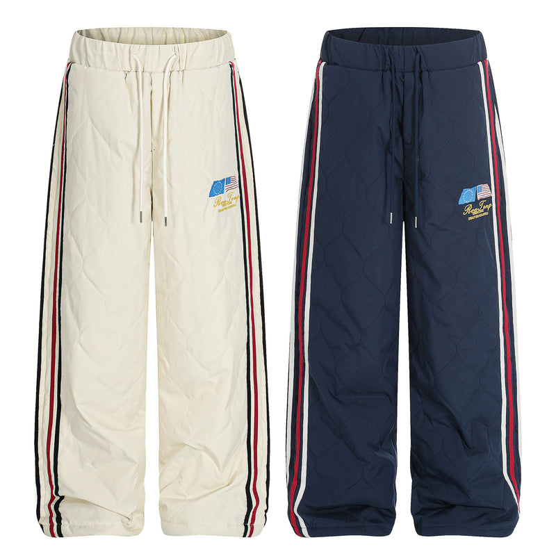 Quilted Wide-Leg Track Pants with Racing Stripes