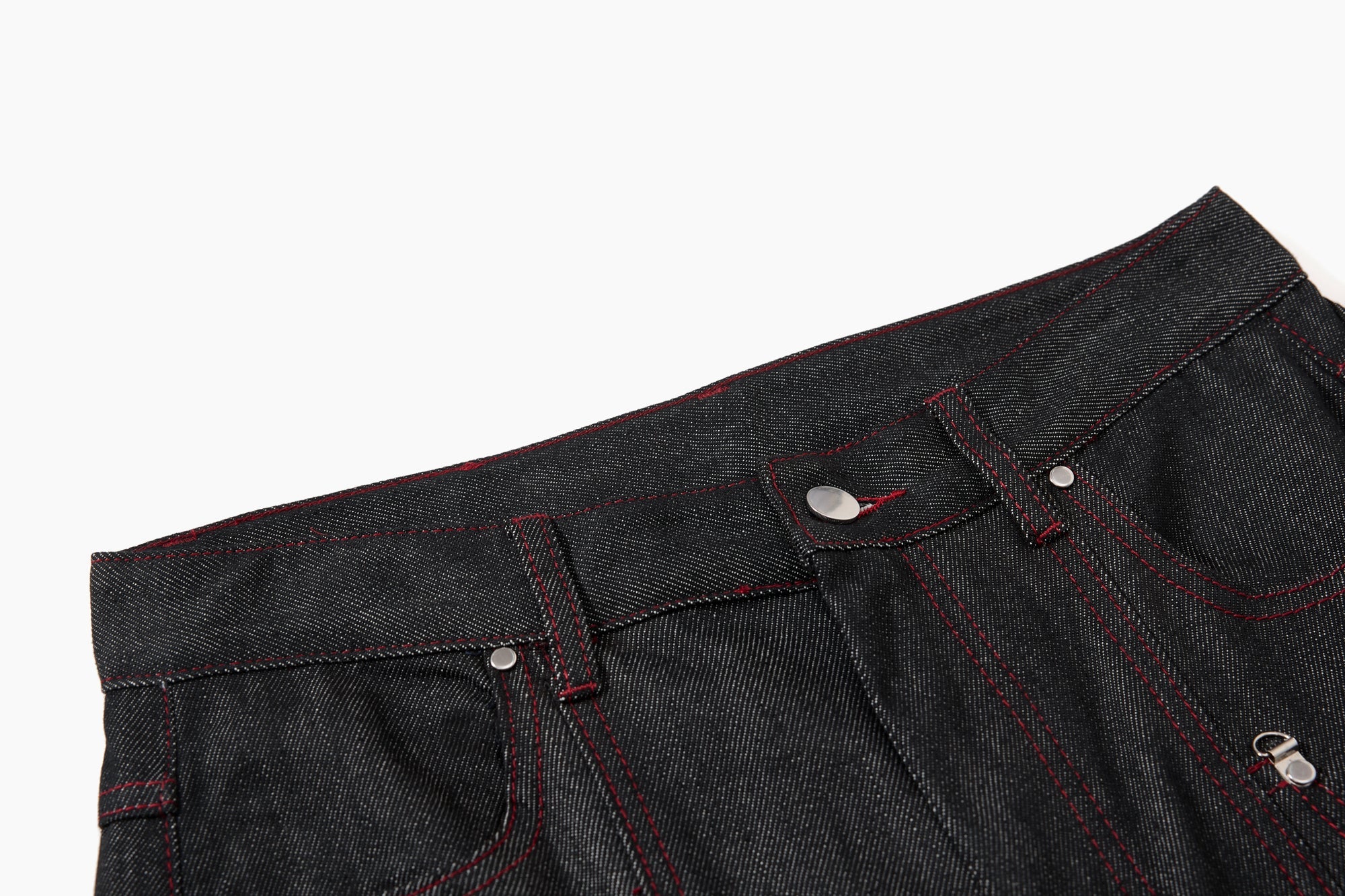 Omirad Multi-Pocket Wide-Leg Denim Pants | Red Contrast Stitch