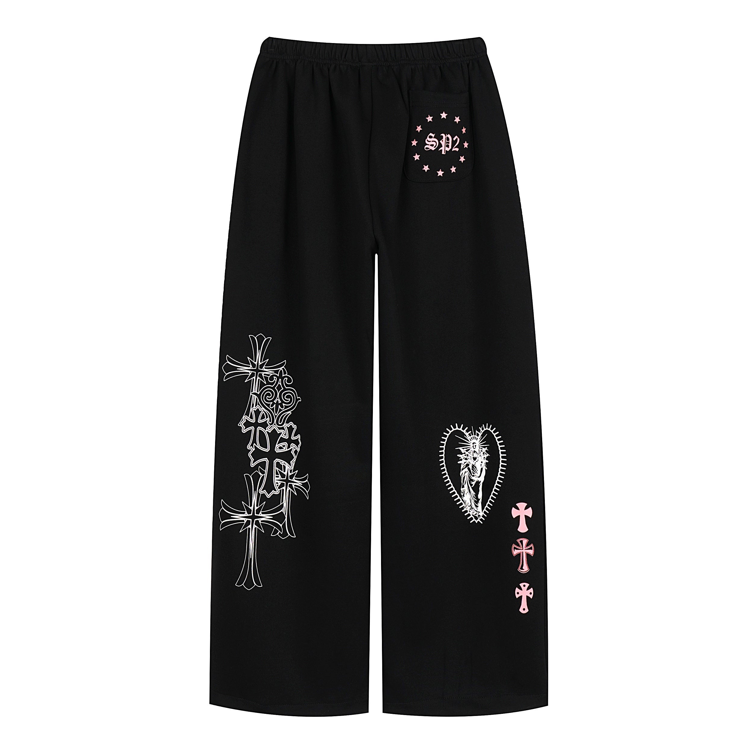 Gothic Cross Graphic Wide-Leg Sweatpants | SP2 Print