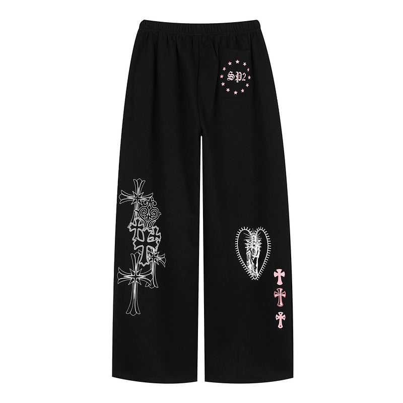 Gothic Cross Graphic Wide-Leg Sweatpants | SP2 Print