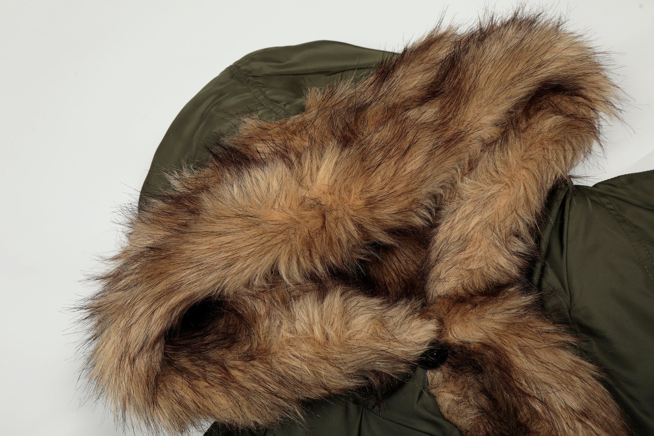 Faux Fur Trimmed Hooded Puffer Jacket | Army Green & Black
