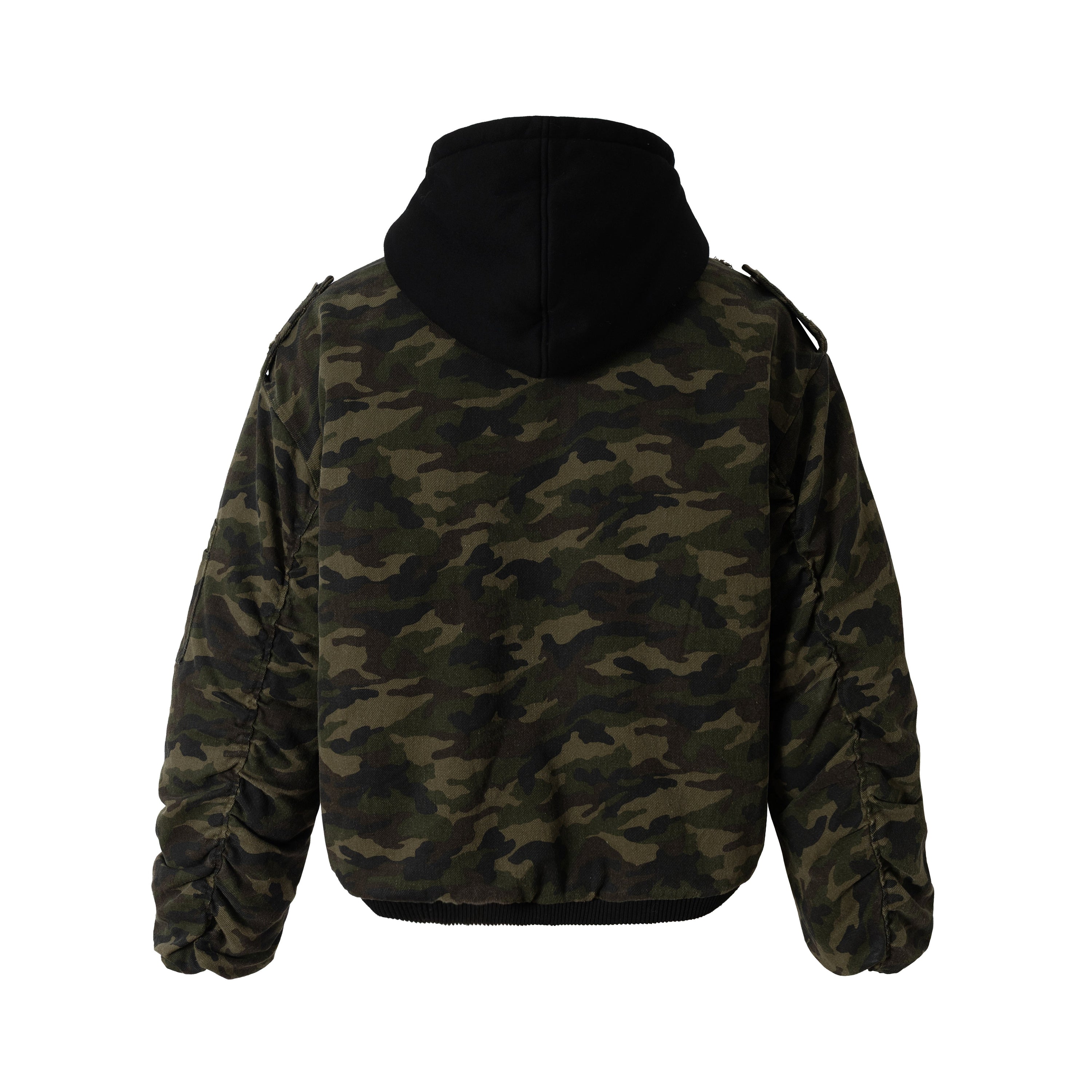 Omirad Camo Hook Detail Distressed Bomber Jacket with Hood