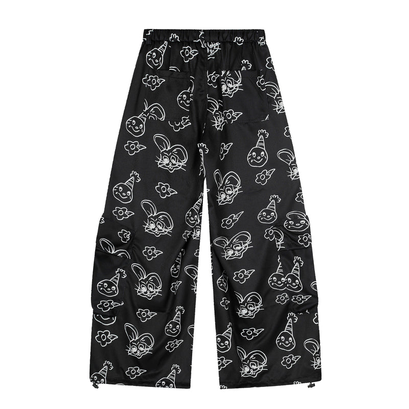 Cartoon Graphic Wide-Leg Cargo Pants | Streetwear