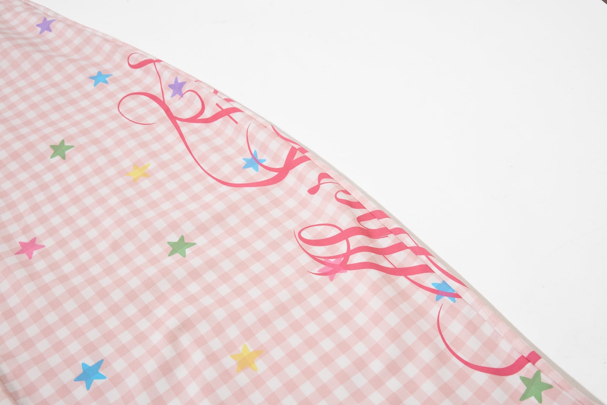 Pastel Gingham Balloon Pants | Y2K Wide-Leg Star Print