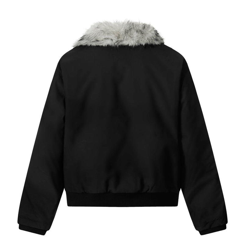 Faux Fur Panel Cropped Bomber Jacket | Streetwear Winter Coat