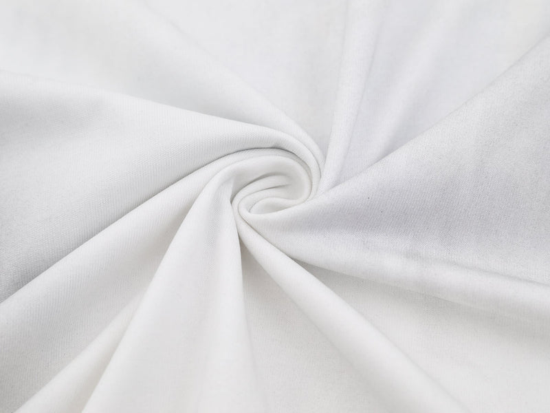 White cotton tee fabric with a soft spiral fold, showing a clean washed texture for a streetwear graphic shirt