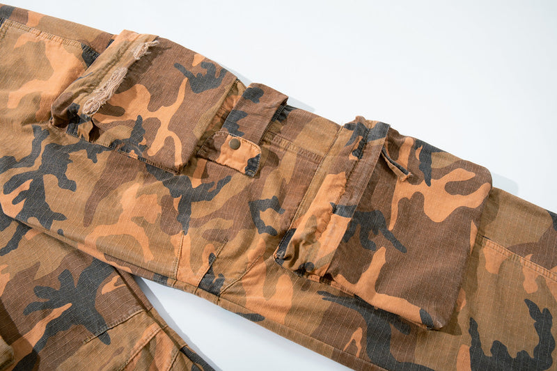 Heavy Tactical Camo Multi-Pocket Wide-Leg Cargo Pants