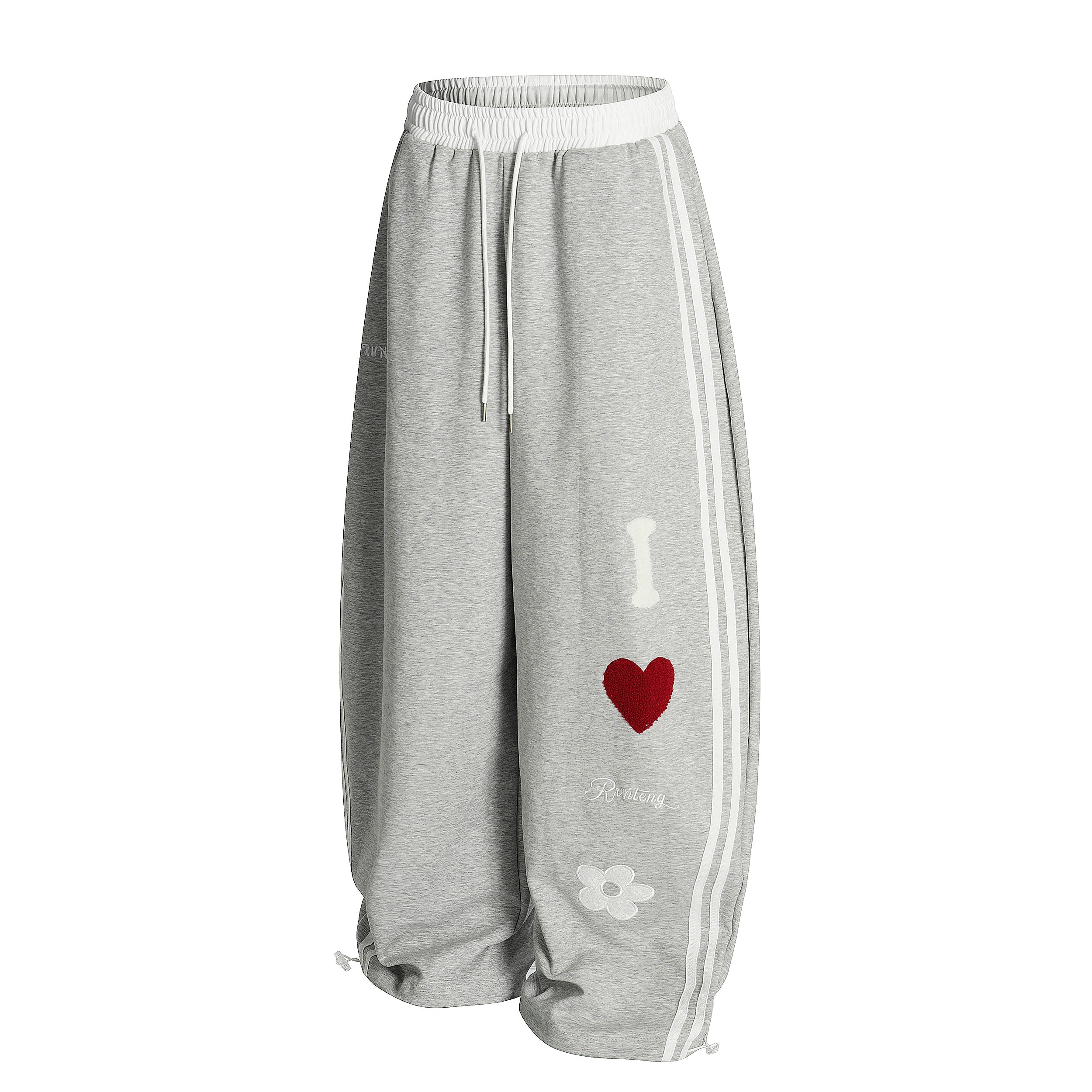 Heart & Daisy Chenille Patch Wide-Leg Track Pants