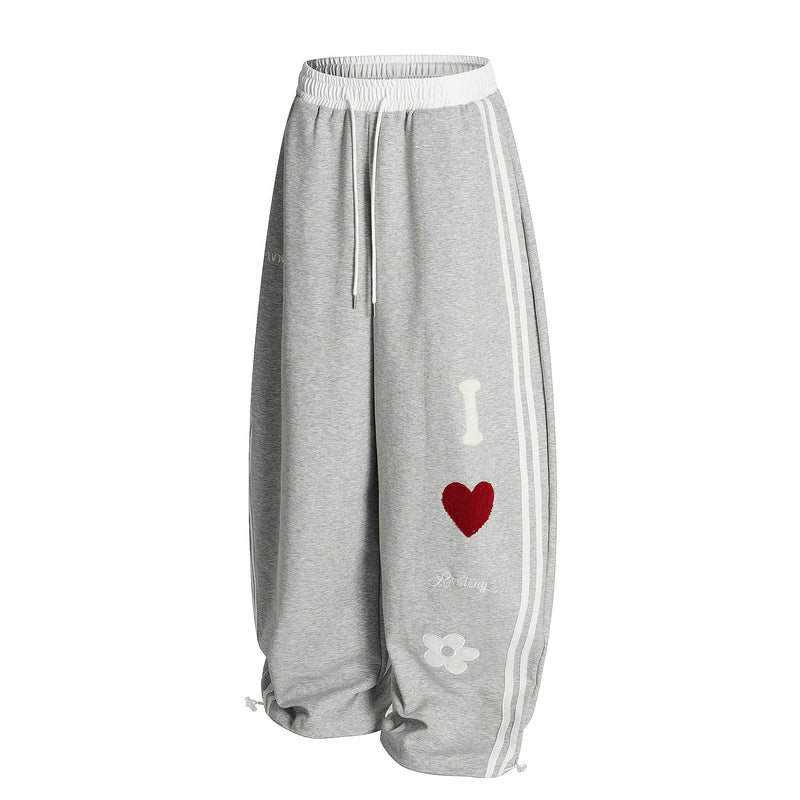 Heart & Daisy Chenille Patch Wide-Leg Track Pants