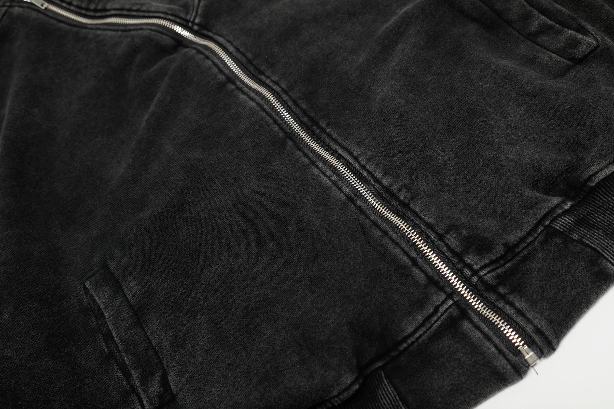 Asymmetric Zip Washed Hoodie Jacket | Streetwear Bomber