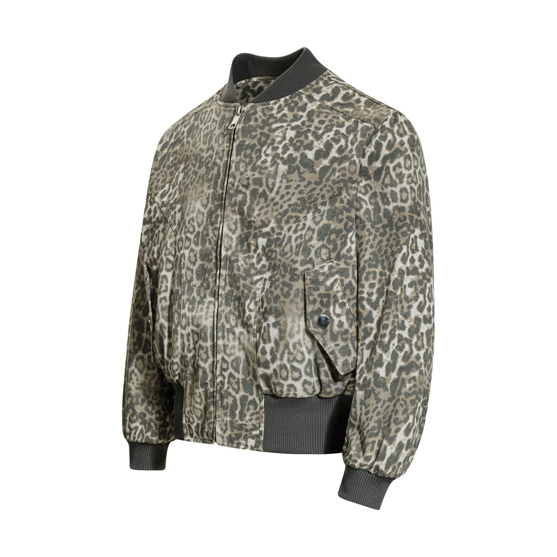Omirad Leopard Print Bomber Jacket | Vintage Wash Cotton