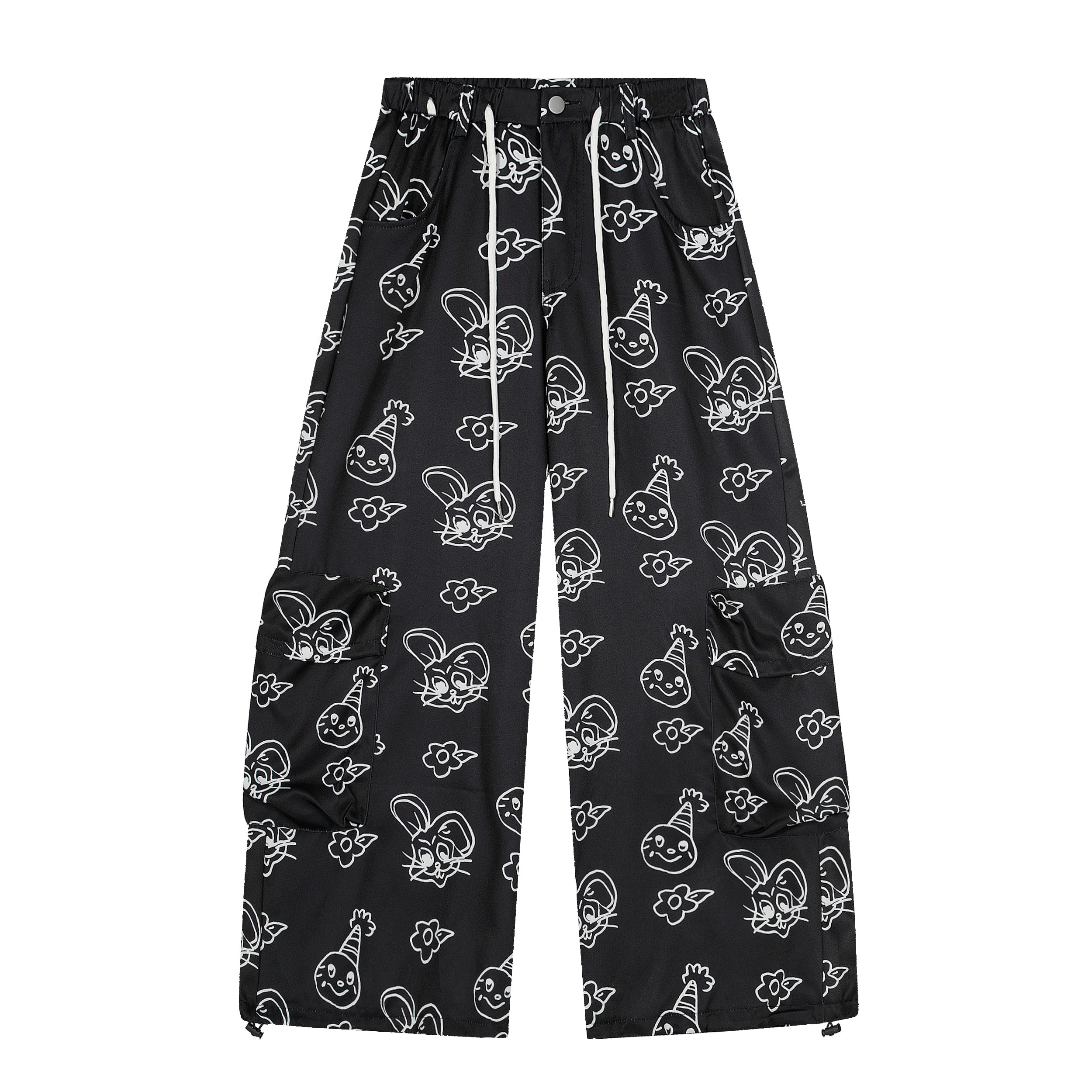 Cartoon Graphic Wide-Leg Cargo Pants | Streetwear