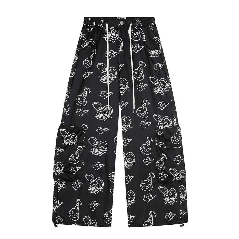 Cartoon Graphic Wide-Leg Cargo Pants | Streetwear