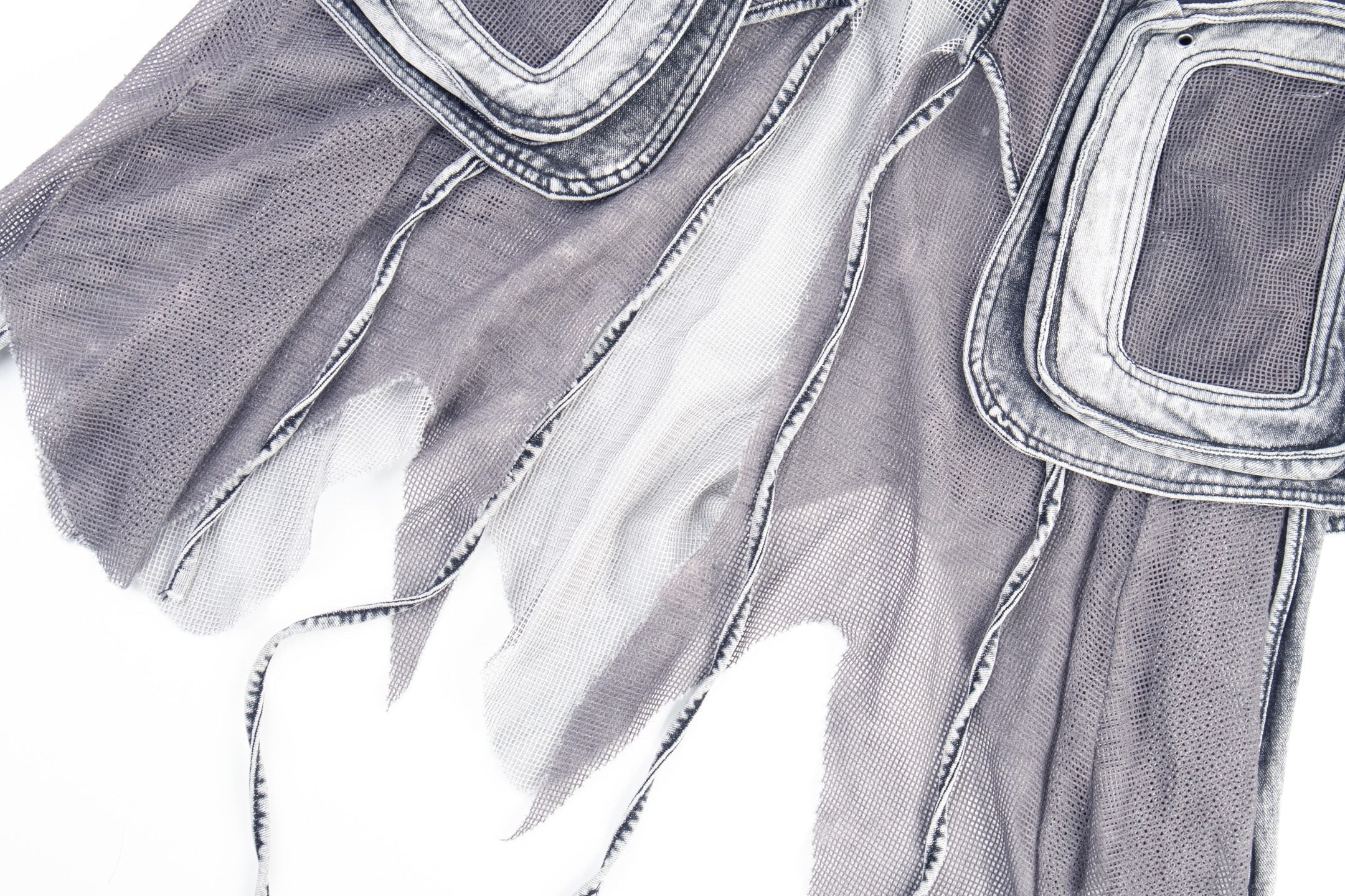 Convertible Utility Baggy Jeans | Cargo Mesh Distressed Denim