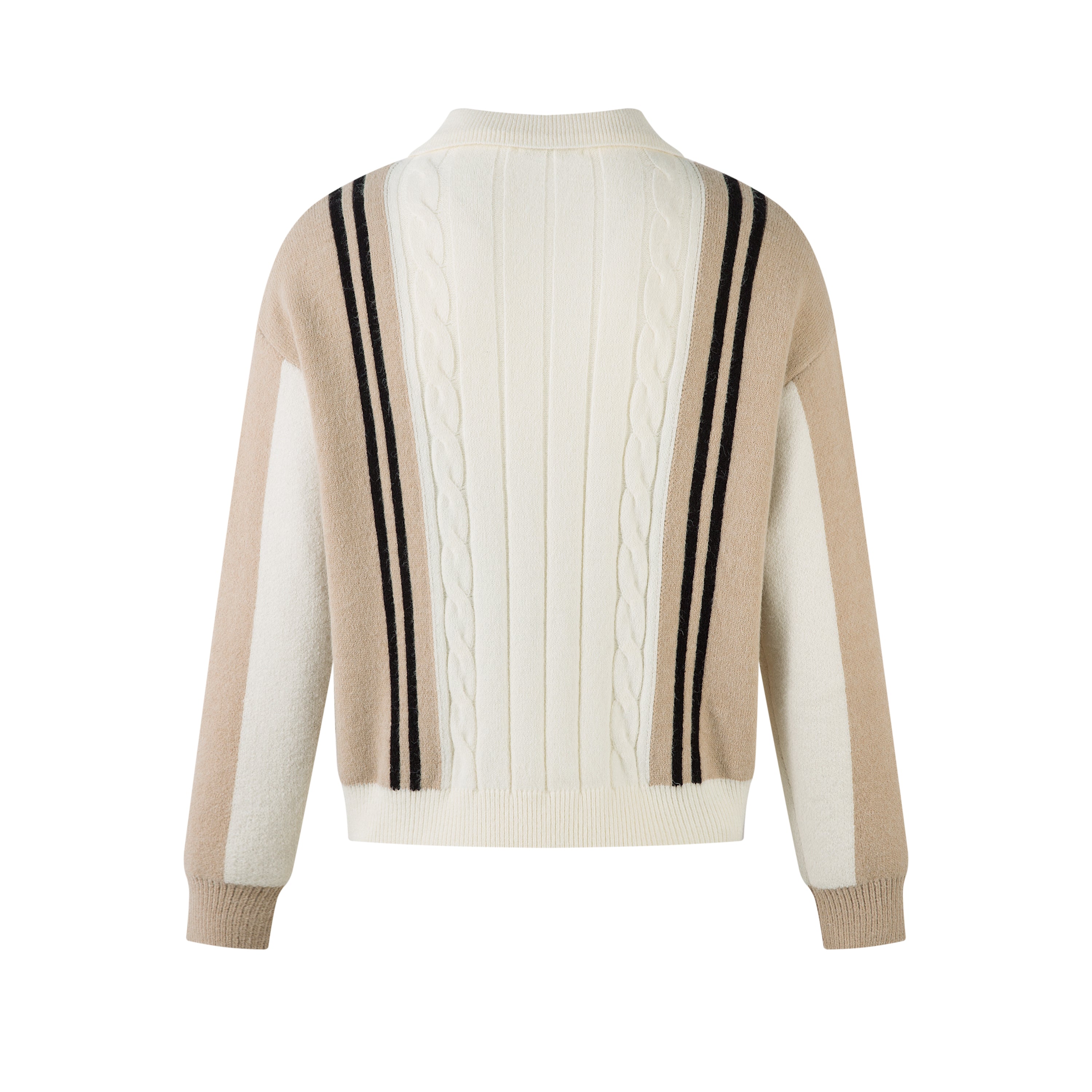 Retro Stripe Cable-Knit Zip Jacket | Varsity Color Block
