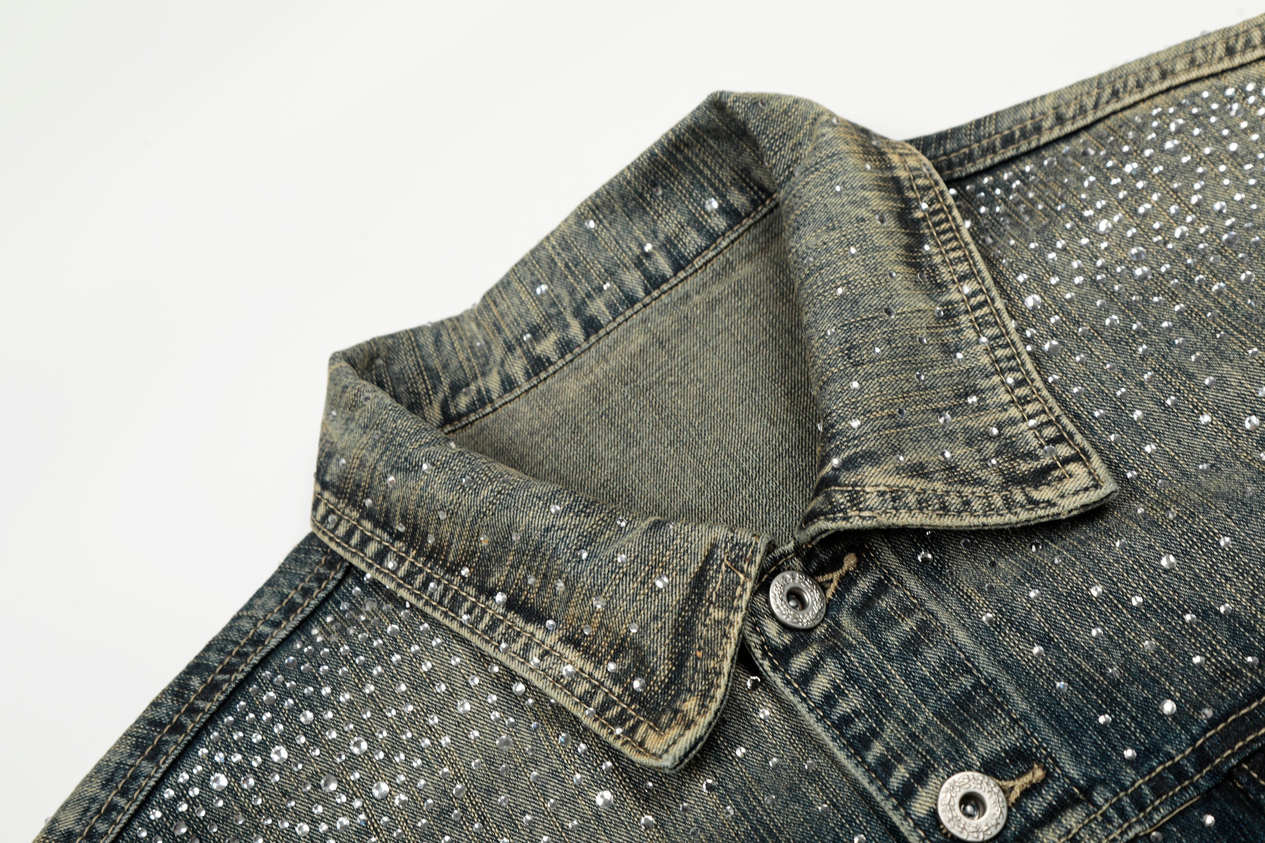 Rhinestone Gradient Denim Jacket | Vintage Wash Street Glam
