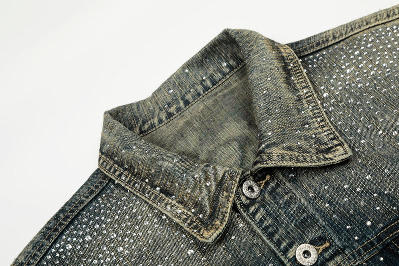 Rhinestone Gradient Denim Jacket | Vintage Wash Street Glam
