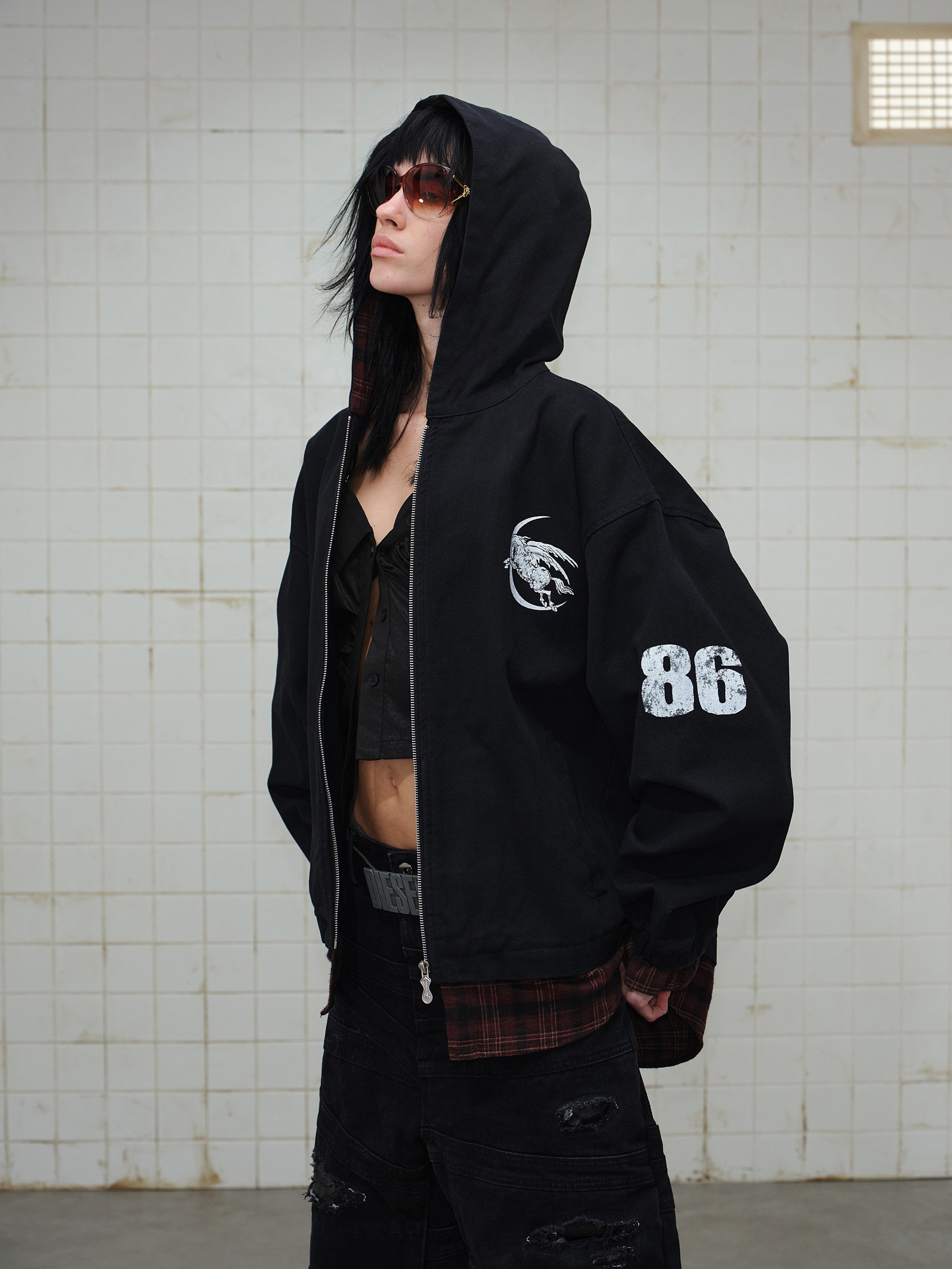 Omirad Plaid-Lined Zip Hoodie | Black Street Hoodie